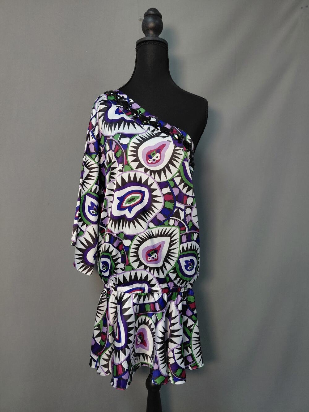 Rachel Lynn Polyester Blend Multicolor Short Graphic Print Dress Women Size M